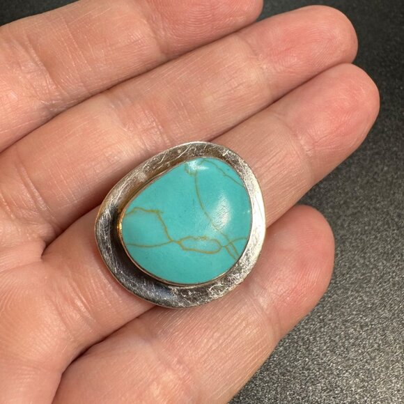 VTG Sterling Silver 925 Turquoise Bezel Set Southwestern Style Ring Size 6.75 - Picture 5 of 10